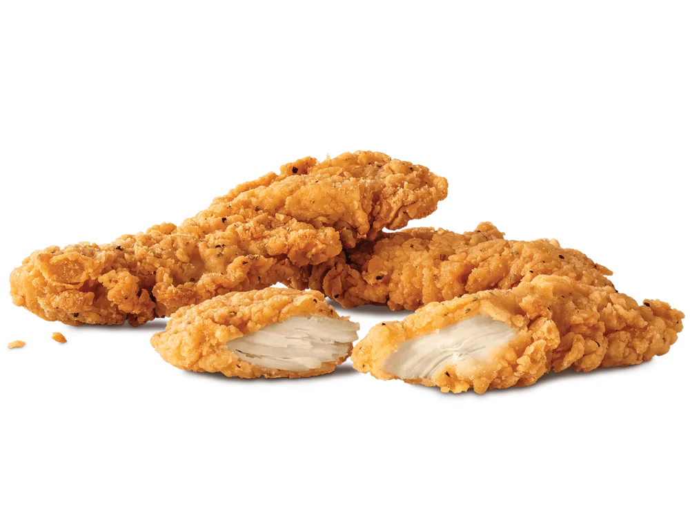 Arby's 3-piece Chicken Tenders with a side of dipping sauce.