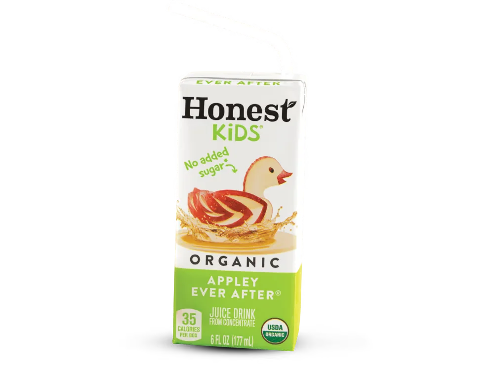 A pouch of Honest Kids Organic Apple Juice Drink served at Arby's.