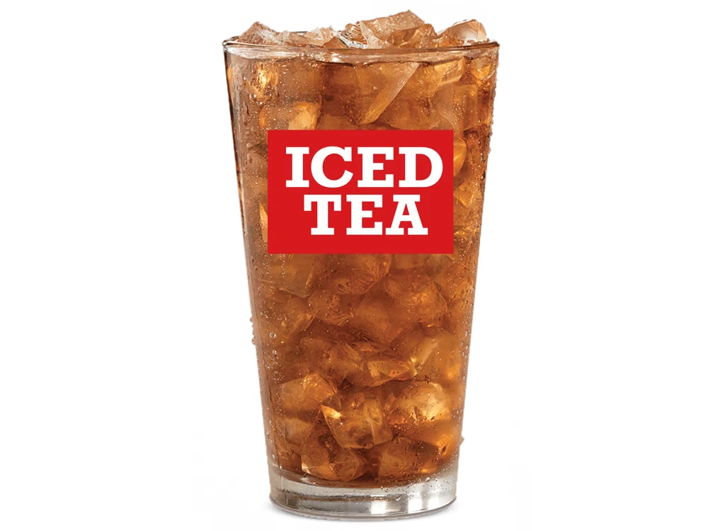 A refreshing cup of unsweetened iced tea served at Arby's.